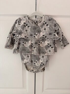 kate quinn Cream and Black Floral Ruffle One-Piece Bodysuit